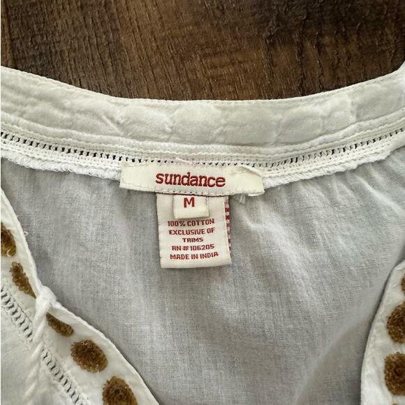 Sundance White Embroidered Sequin Boho Blouse Top Size Medium - Picture 8 of 10